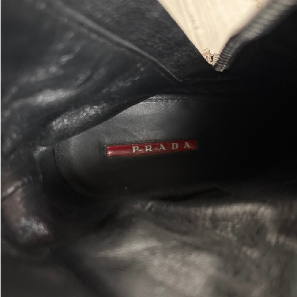 Prada 10 Black Leather Biker Moto Boots Mid Calf Buckle Zip Designer Luxe - Picture 11 of 11